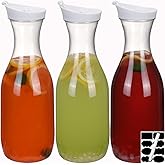 ASANMEYO 3-Pack 50 Oz Plastic Water Carafe Pitcher with Flip Top Lid, Round Base Juice Containers, Mimosa Bar Supplies Pitcher for Drinks, Water, Tea, Juice, Milk, Lemonade and Other Beverages