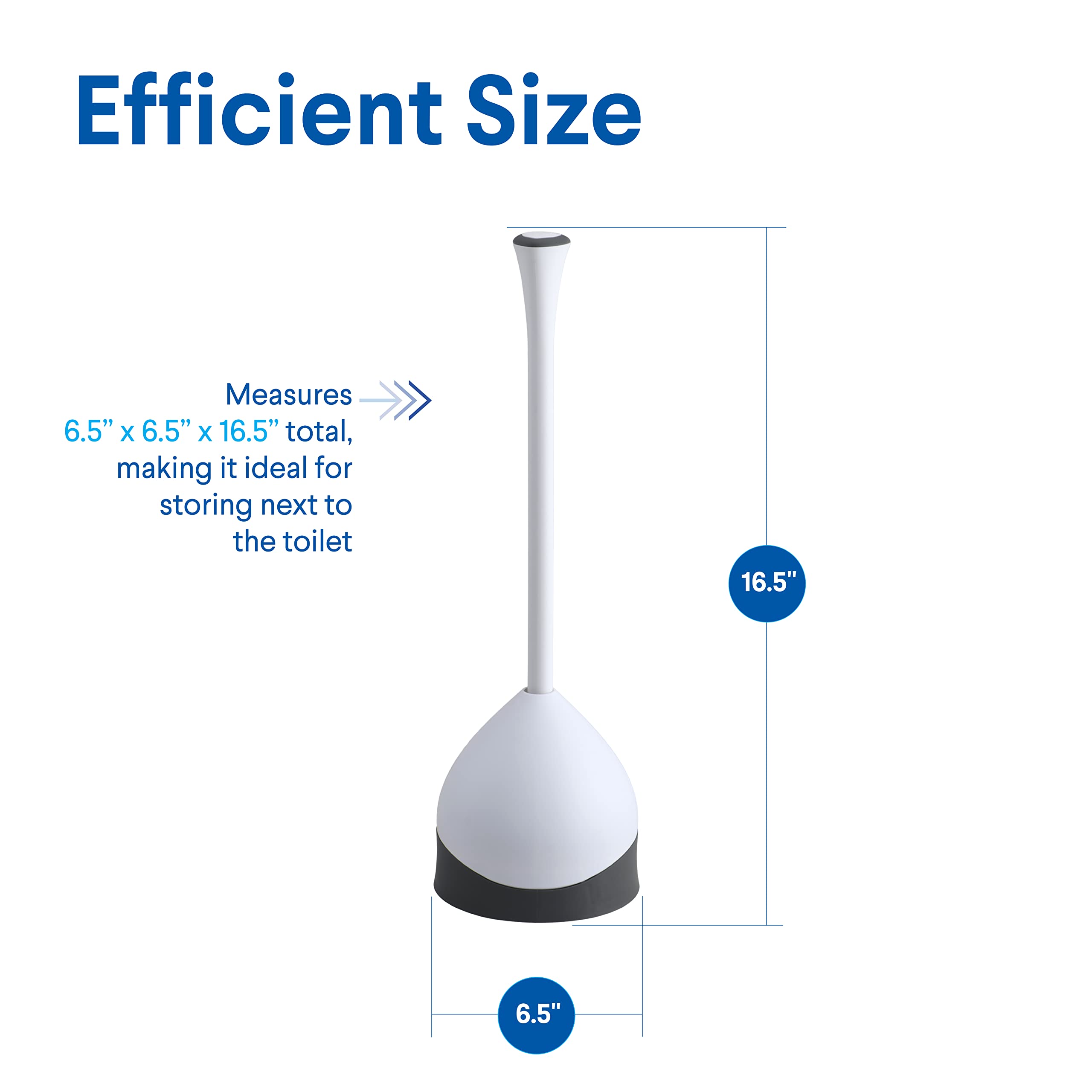 Clorox Toilet Plunger with Hideaway Holder Caddy Heavy-Duty Compact Design with Non-Skid Rubber Base for Bathroom Convenient Storage Toilet Unclogger, 6.5x19.5-Inch, White