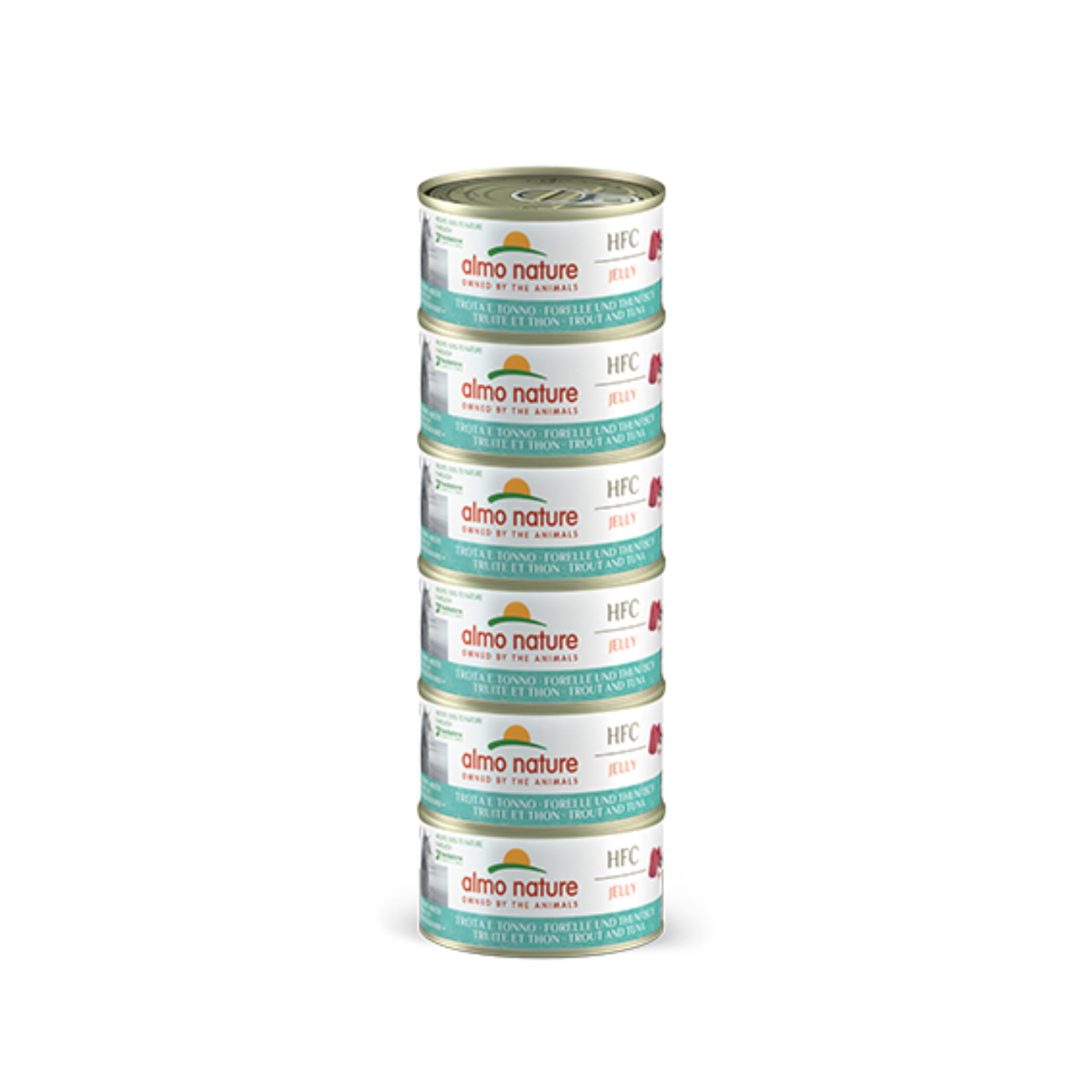 Almo Nature HFC Natural - Wet Cat Food - Trout and Tuna - Human Grade, Gluten Free - 70g, Pack of 6