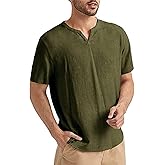 Angbater Men's Linen Shirt Short Beach Hippie T Shirts Casual Summer Lightweight Tropical Henley Shirts