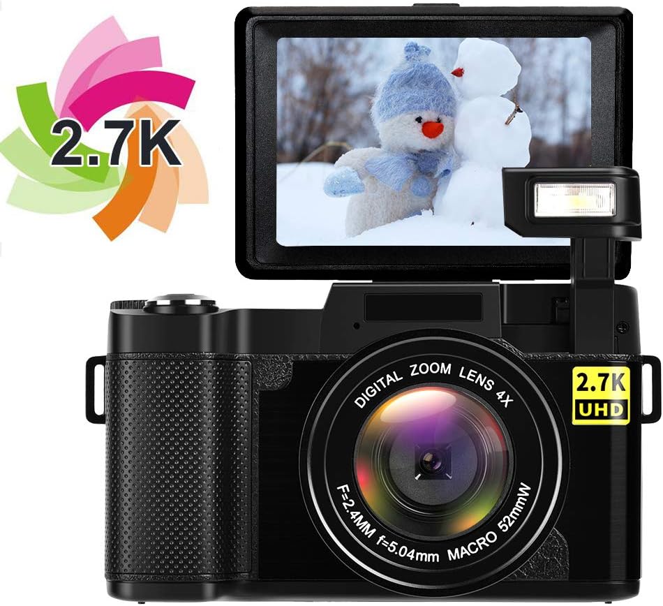 Camera Digital Camera Video Camera Full HD 1080P Vlogging Camera 24.0 Megapixels 4x Digital Zoom Retractable Flashlight Camcorder 3 Inch Screen