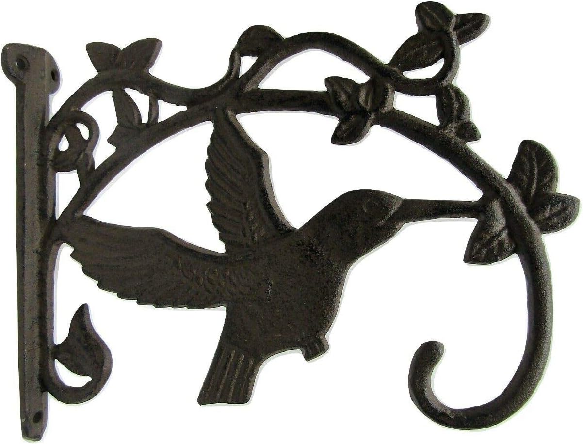 Plant Hanger Holder Hook Rustic Cast Iron 10 x 9 inch Hummingbird