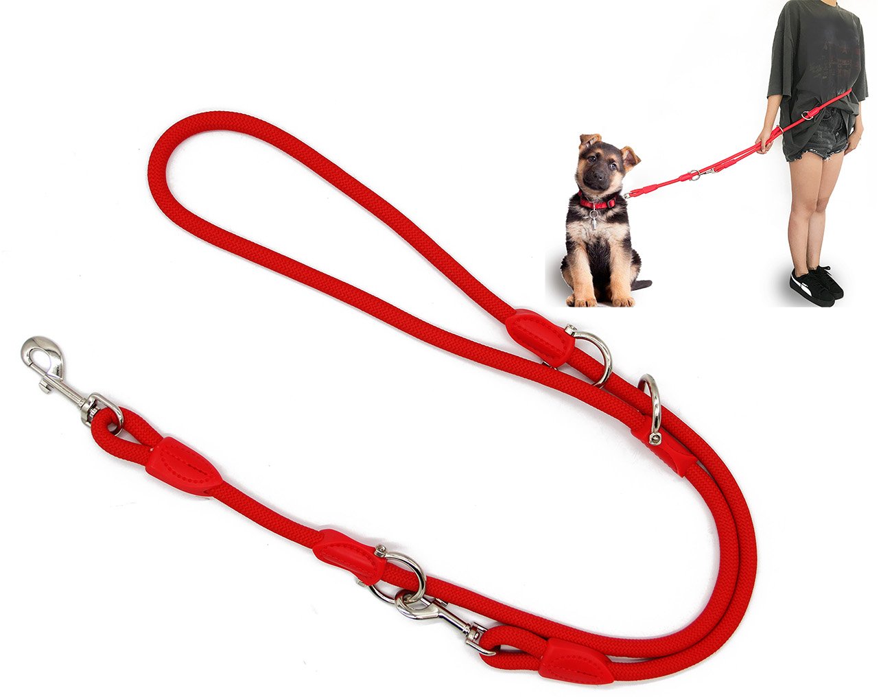 BPS Dog Leash Double Adjustable Various Positions Medium Large 2 Dimension Choose M/L (M, Red) BPS-3800RJ