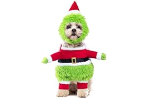 NACOCO Dog Christmas Furry Cosplay Clothes - Xmas & Halloween Dog Costume with Cape, Hat, Warm Winter Party Apparel - Monster, Santa Outfits (Green, S)