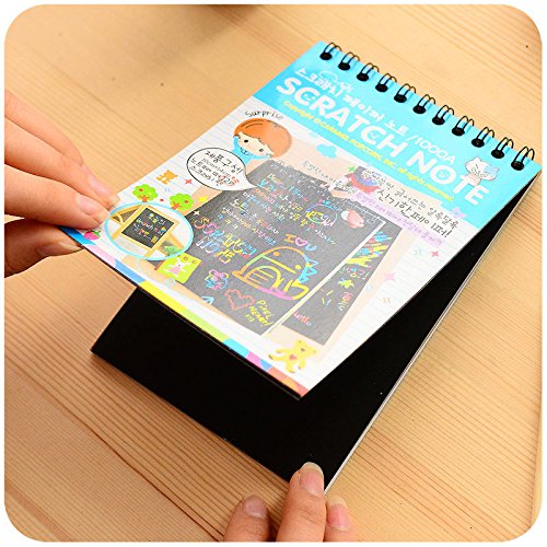 Estore Rainbow Mini Scratch Art Notes/Notebook Scratch Wooden Stylus Scratch Paper 12 Pages