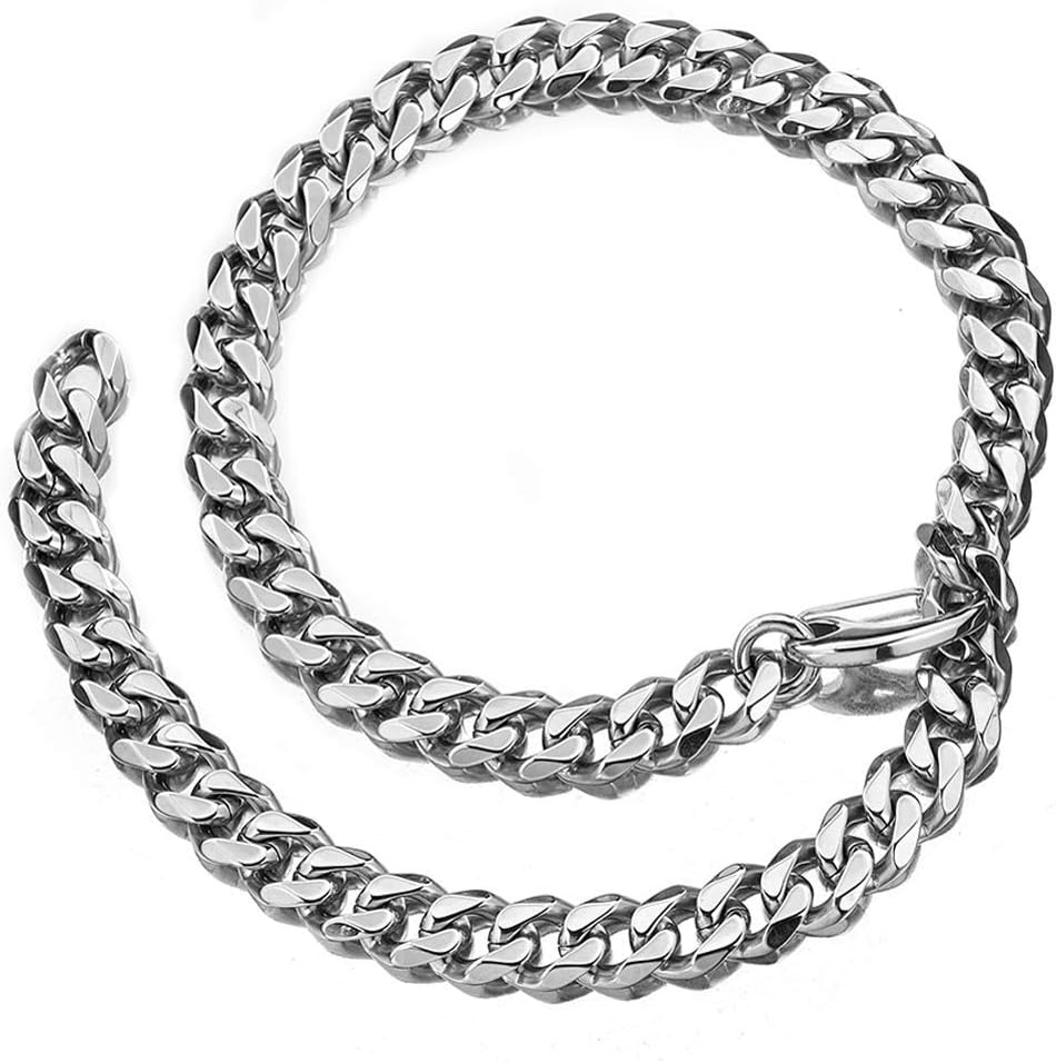 Jxlepe Cuban Link Chain Adjustable Choker with Tail Hip Hop Miami 15mm Big Stainless Steel Curb Rapper Necklace for Men