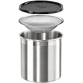 Oggi Stainless Steel Jumbo Grease Container with Removable Strainer and Snug Lid. Perfect container for fryer oil, bacon drippings, lard and ghee oil. Large capacity can - 1 Gall / 4 Qt / 3.75 Lt