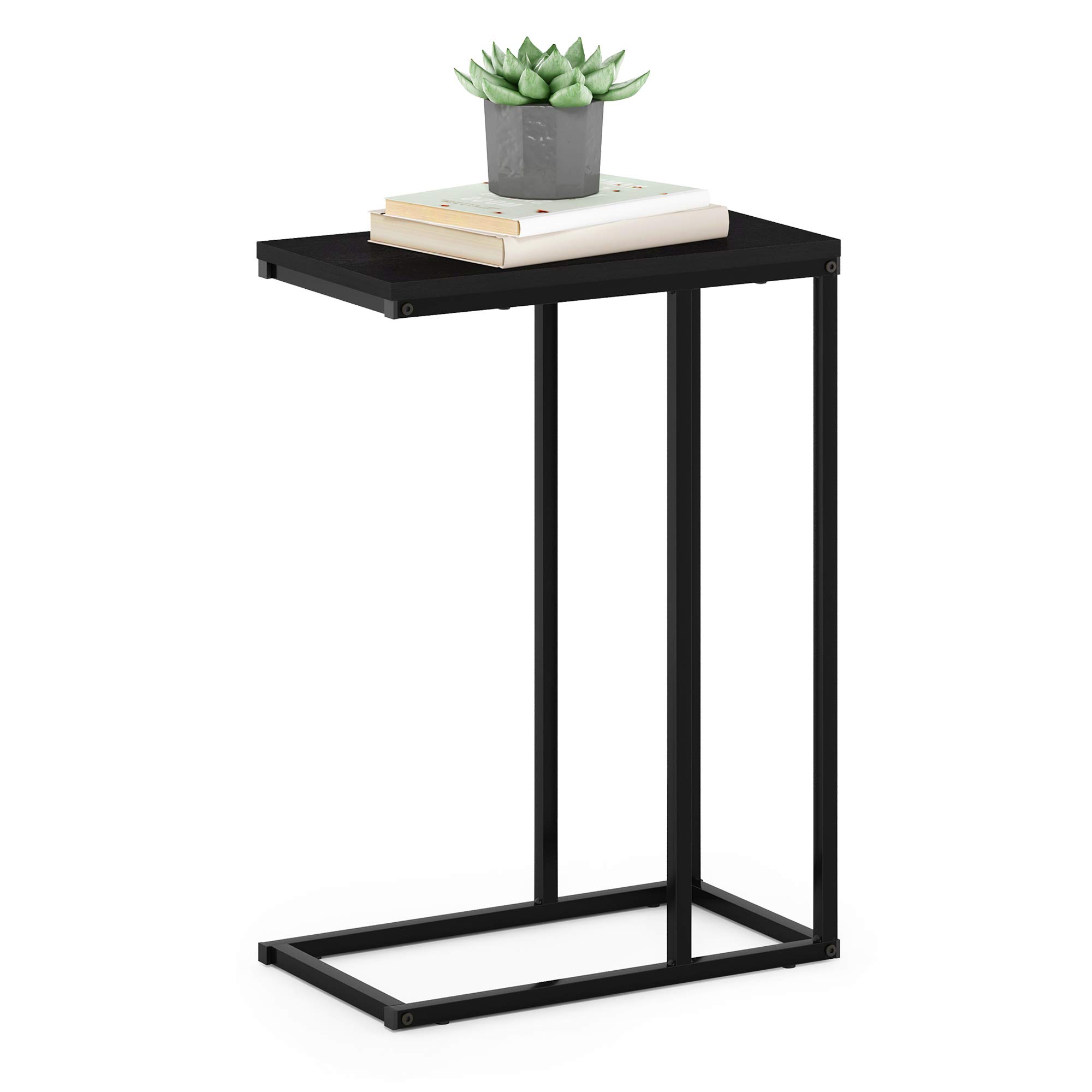 Furinno CAMNUS Side Table, C-shape Sofa End Table for Couch, Metal Frame Night Stand, Bedside Table, for Living Room, Bedroom, Americano