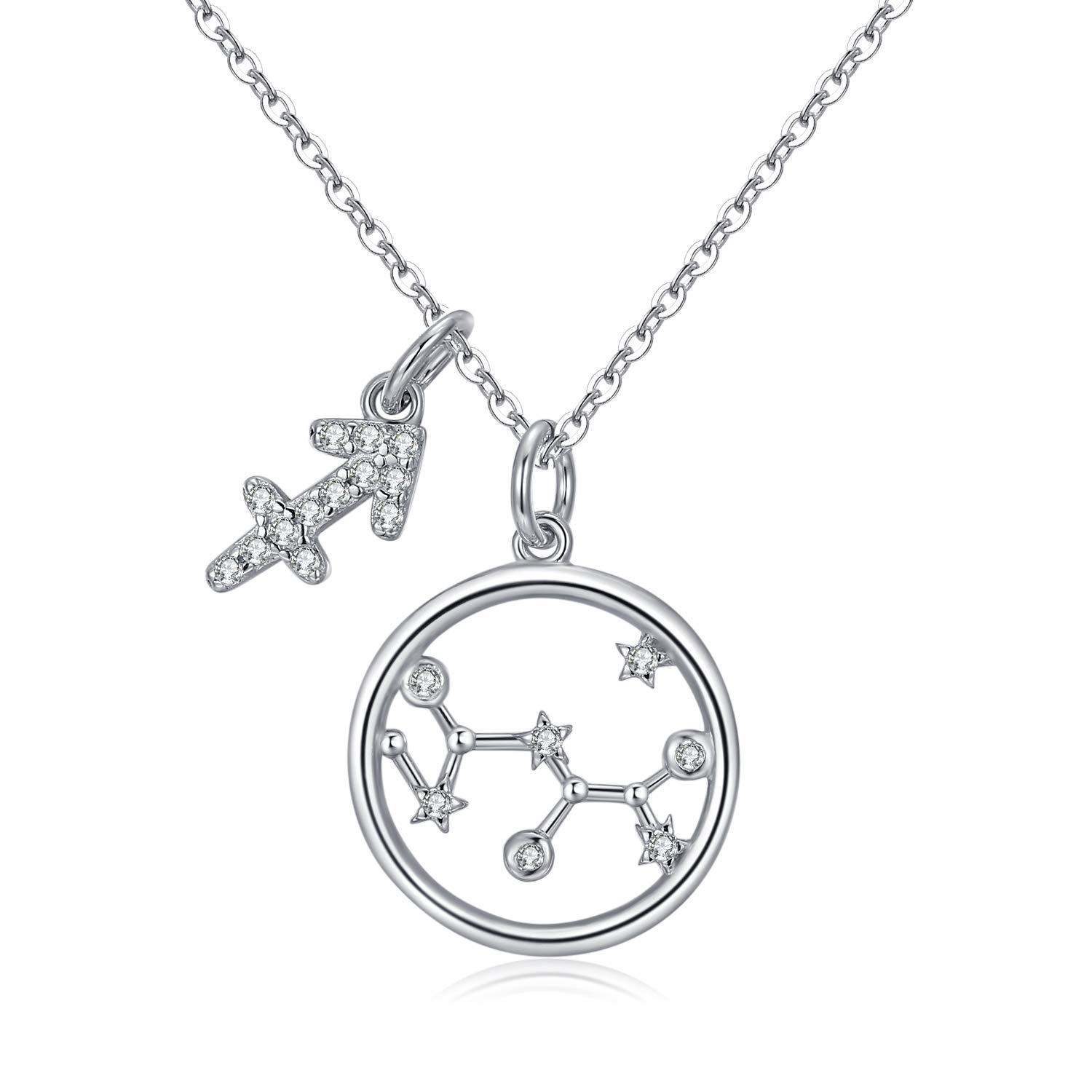Qings Astrology Star Cubic Zirconia Necklace - 925 Sterling Silver Constellation Sagittarius Pendant - Wife or Lover Birthday Gift Idea