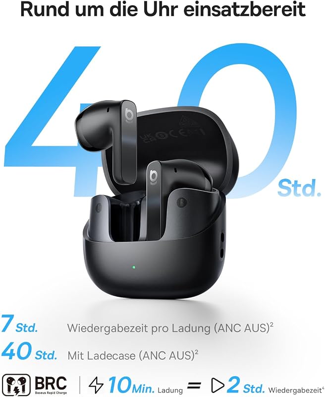 BS1 NC Semi-In-Ear Kopfhörer Bluetooth Noise Cancelling, Kopfhörer Kabellos mit Geräuschunterdrückung, Earbuds mit Hi-Res & LDAC, 6-Mic KI Klarer Anruf, IP55, 40 Std Spielzeit, Bluetooth 6.0