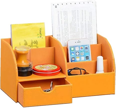 Amazon Co Jp Danankan 多機能オフィスデスク収納ボックスオフィス用品雑貨オーガナイザーレザー収納ボックス 色 オレンジ ホーム キッチン