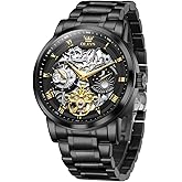 OLEVS Automatic Men Watch Self Winding Mechanical Moon Phase Business Luxury Diamond Dress Stainless Steel Waterproof Luminous Mens Wrist Watch