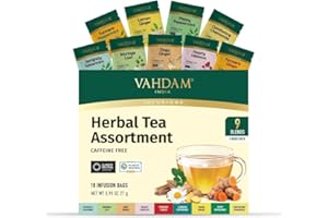 VAHDAM, Assorted Herbal Tea Gift Set (18 Tea Bags, 9 Flavors) Caffeine-Free, Non-GMO | Double Infusion, Individually Enveloped Tea Bags | Herbal Tea variety Pack | Christmas Tea Gifts for Women & Men
