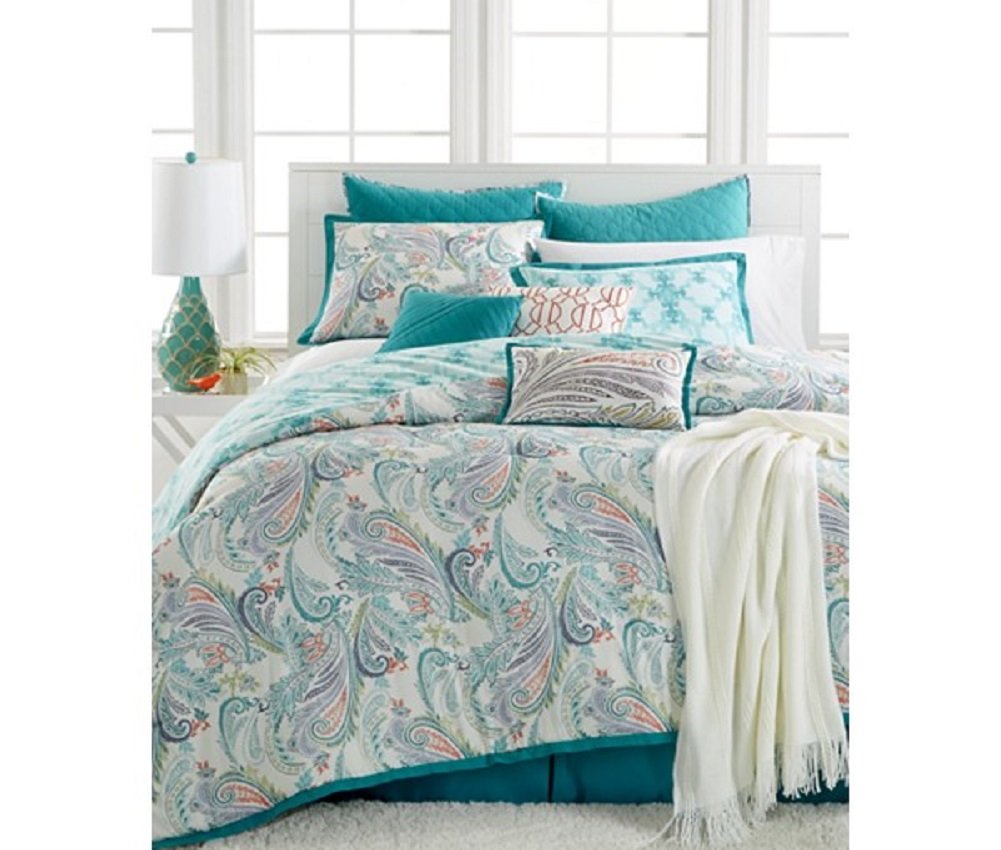 Kelly Ripa Home Fretwork Aqua 10 Pc Queen Comforter Set Amazon In