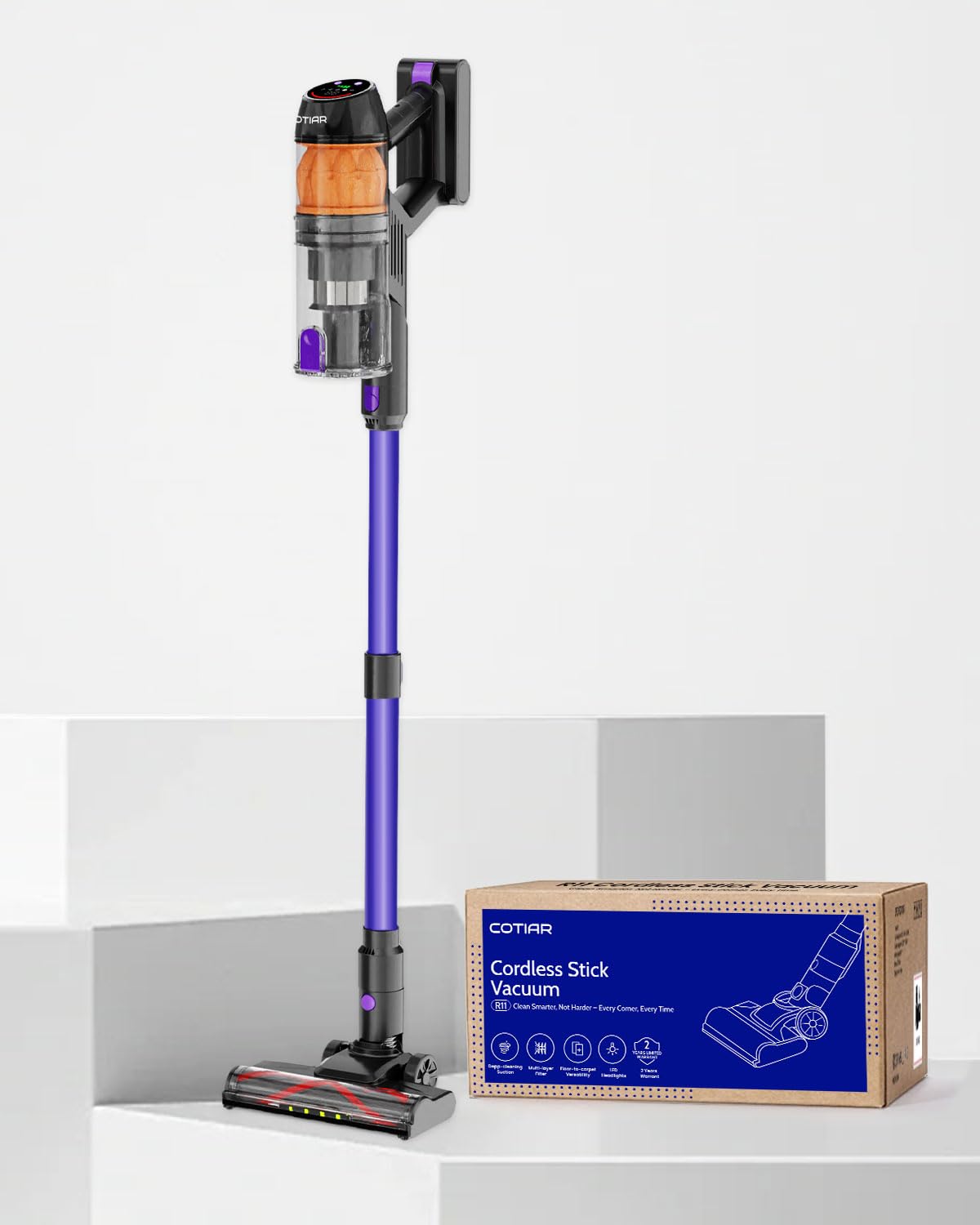 Cordless Vacuum Cleaner,500W 40KPa 60Mins Vacuum Cleaners for Home,Powerful Stick Vacuum With Green Light,Anti-tangle Wireless Vacumm, Rechargeable Vacuum for Pet Hair/Carpet/Hardwood Floor,Purple