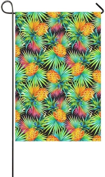 N / A Bandera de jardín Personalizada Acuarela Piña y Hojas de Palmera