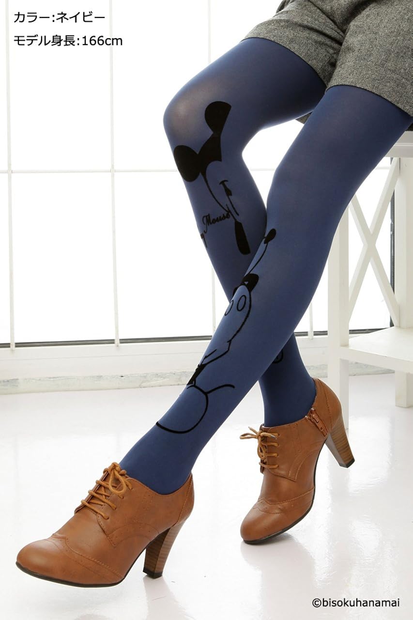 Amazon Disney正規品 ディズニーフロッキータイツ ミッキー大柄 80デニール ネイビー タイツ 通販