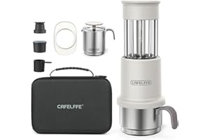 CAFELFFE Manual Portable Coffee Maker Set with Milk Frother Cup &Carry Bag, Hand Press Espresso Machine Compatible with Nes Original Capsule/Ground for Outdoor Travel Camping Gift,White
