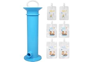YIPINER 7 PCS Set Baby Food Pouch Maker, Reusable Pure Color Pouches, Toddler Fruit Squeeze Puree Filler for Kids (Blue)