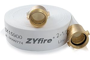 ZYfire Fire Hose - 2-1/2" ID x 50 FT Single Jacket TPU Industrial Fire Hose with M F NST/NH Brass Couplings for Firefighting & Residential Use