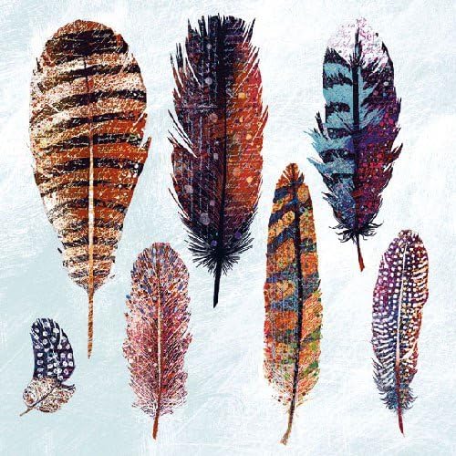 4 Paper Napkins for Decoupage - 3-ply, 33 x 33cm - Feathers Blue Ambiente (4 Individual Napkins for Craft and Napkin Art.)