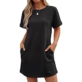 GRECERELLE Women's Casual T-Shirt Dress with Pockets Short Sleeve Shift Dresses Wrinkle-Resistant Above Knee Length