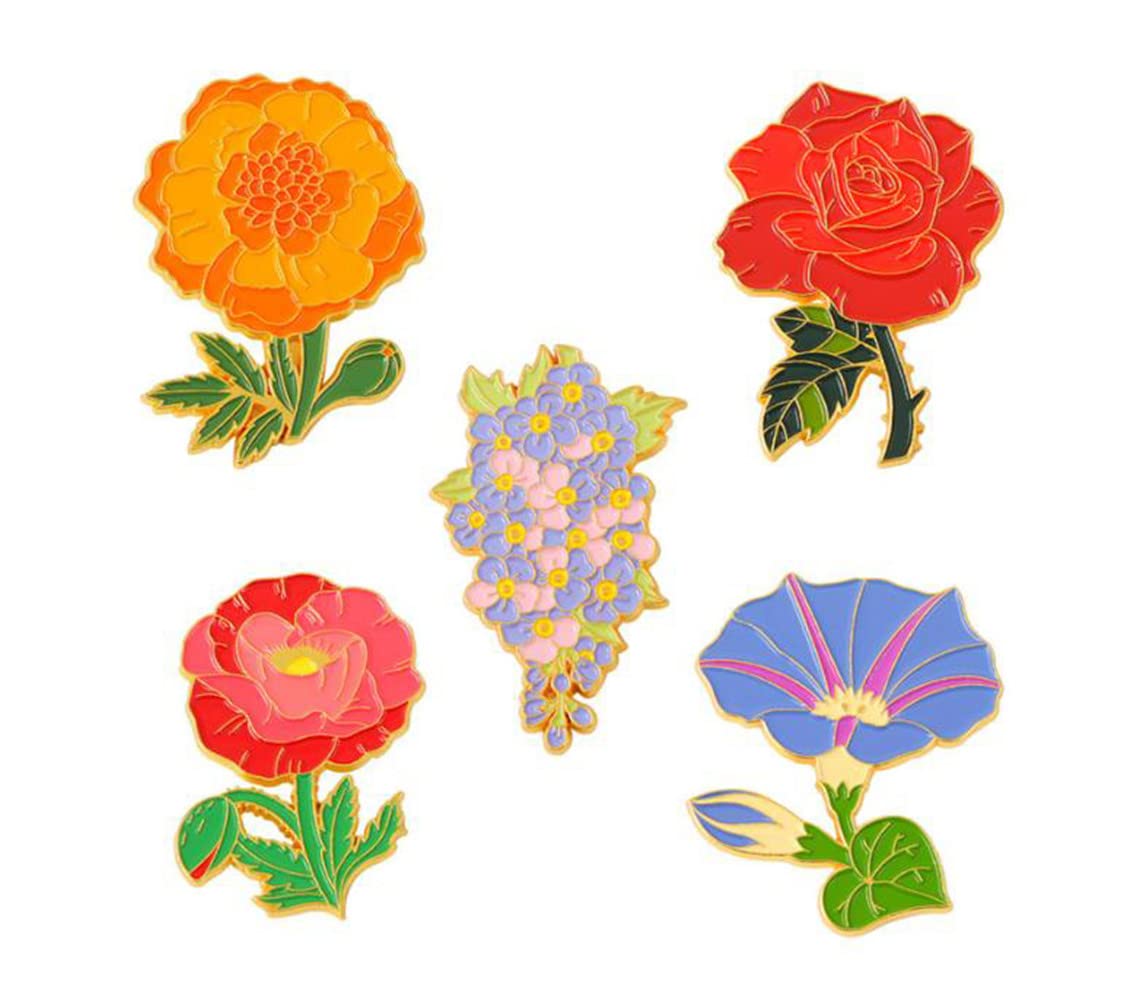 A Hundred Flowers Bloom Enamel Pin Custom Poppy, morning glory, chrysanthemum Brooch Bag Lapel Pin Badge Jewelry Gift