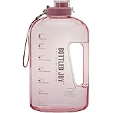 MYSHAKER 1 Gallon Water Jug with Flip-top Lid&Handle Strap, Leak-proof BPA Free Reusable Time Marker Reminder Large Capacity Water Bottle for Outdoor Sports Gym Hiking 128oz (Pink, 128 oz)