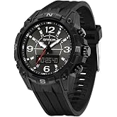 FANMIS Men's Analog Digital Sports Watch Large Face 5ATM Outdoor Watch | Black Sports Watch With Backlight, Alarm, Stopwatch, Countdown, Date Display, 5ATM Water Resistance And Adjustable TPU Strap.
