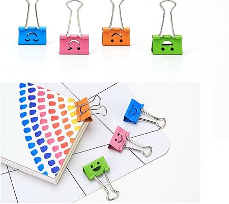 Amazon ダブルクリップ 小 19mm 40個セット スマイルクリップ カラフル クリノス かわいい 笑顔デザイン 万能クリップ ユニーク Pichidr クリップ リング 文房具 オフィス用品