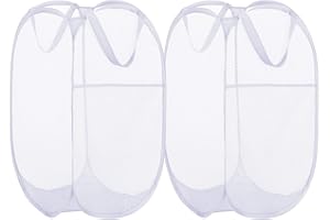 BATTOO Deluxe Strong Mesh Pop up Laundry Hamper Basket with Side Pocket for Laundry Room, Bathroom, Kids Room, College Dorm or Travel 2 Pack White
