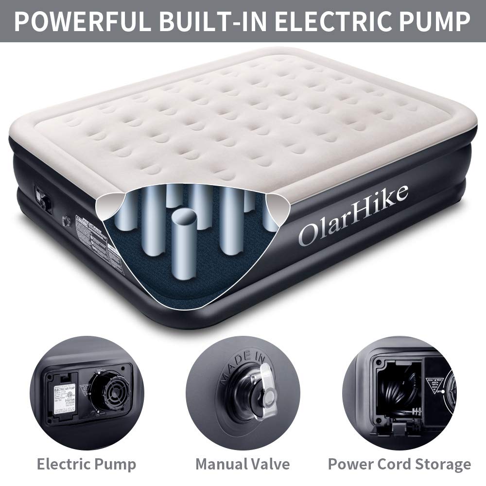 OlarHike Queen Air Mattress with Builtin Pump for Guests, Inflatable