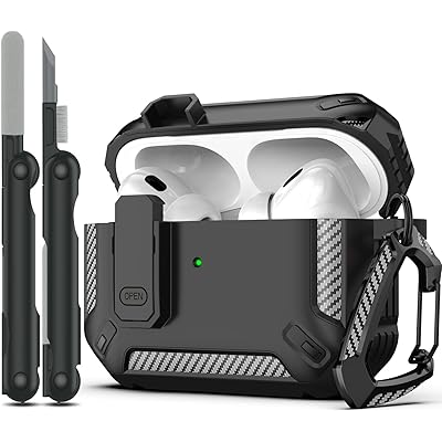 RFUNGUANGO AirPods Pro 2nd Generation Case Cover with Cleaner Kit, Military Hard Shell Protective Armor with Lock for AirPod 