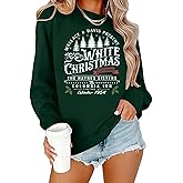 REIOASUD White Christmas Sweatshirt for Women Christmas Tree Sweatshirts Xmas Holiday shirt Funny Graphic Pullover Sweater