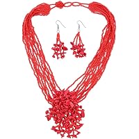 Grandxii Multi-Layer Pearl Jewelry Set | Necklace, Bracelet & Earrings | Dark Red Imitation Pearl - View #10