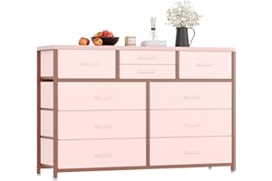 10-Drawer Dresser, 45" Wide Fabric Storage Cabinet with Steel Frame & Wood Top,Includes Fabric Bins, Use As TV Stand or Bedro
