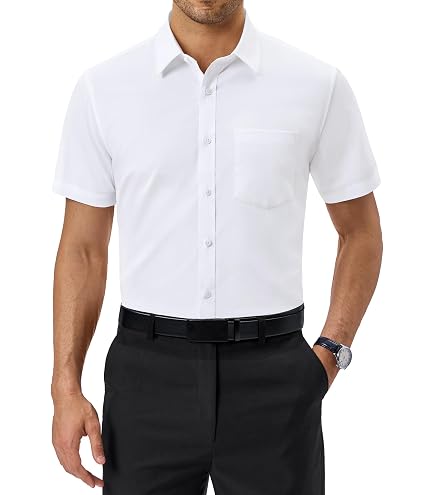 van heusen white dress shirts Men's Short Sleeve Shirt Regular Fit Poplin Solid, White, 14.5