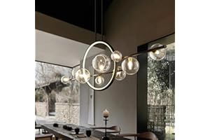 BULUXE Modern Island Lights for Kitchen,10-Light Pendant Lights Kitchen Island Lighting with Glass Globe Shade Sputnik Light Fixture Linear Chandeliers for Dining Room Living Room