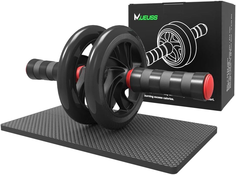 MUEUSS AB Roller Wheel Abdominal Exercise Wheel for Abdominal and Core - Exercise Workout Roller Wheel Home Gym Fitness Equipment Applied - AB Roller with Innovative Non-Slip Rubber, Extra Thick Knee Pad & Comfort Foam Grips