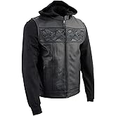 Milwaukee Leather MLM3563 Men's Leather Vest w/Removeable Hoodie - Black 2 in 1 Reflective Skulls Motorcycle Vest - 2X-Large