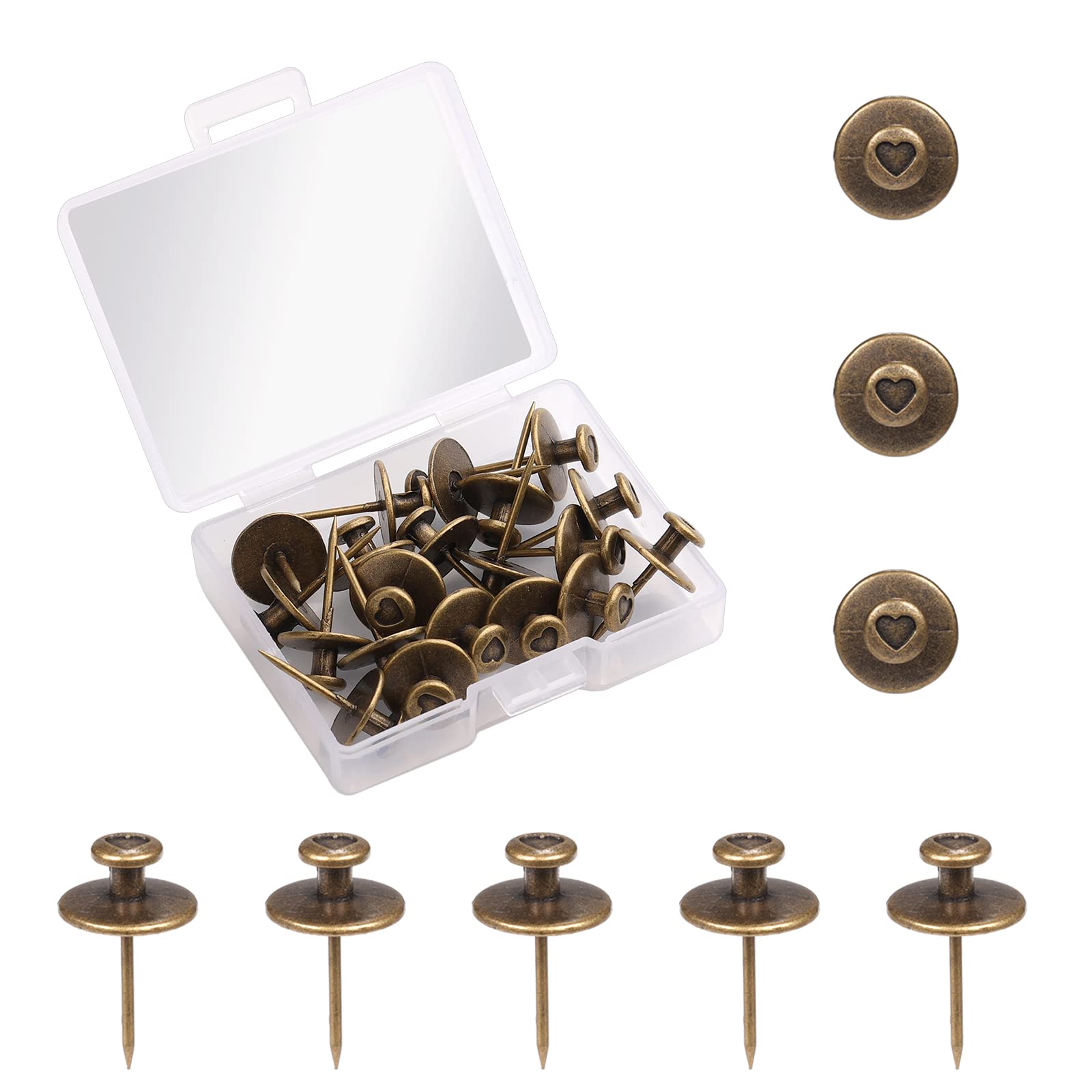 SAVITA 20pcs Picture Hangers Nails Double-Headed Wall Nails, Thumb Tacks Hooks, Pushpin Hook Hangers Decorative Push Pin Hooks for Home Classroom Office Study Room Drywall (Bronze)