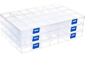 BENECREAT 3PCS 28 Grids Plastic Storage Box Jewellery Box Compartment Organizer Earring Storage Containers Clear Plastic Bead Case(11.2x7.9x1.2Inch)