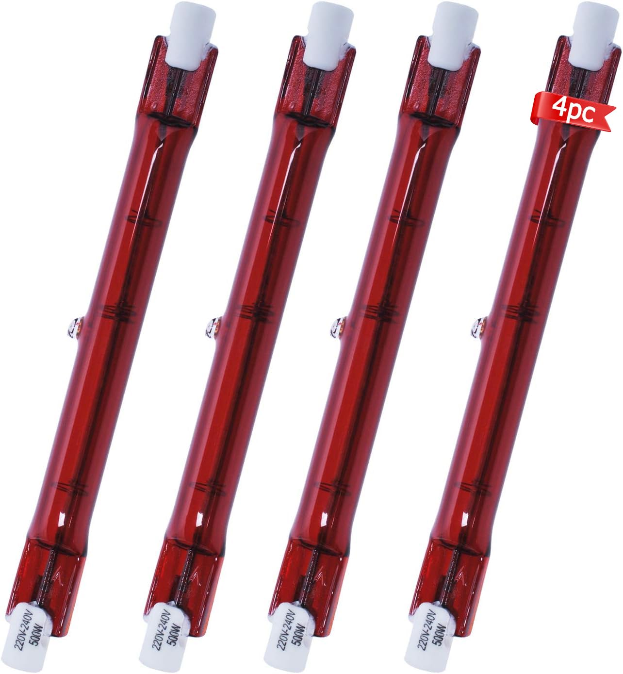 Poweka 500 Watt Ruby Compatible with Heatmaster R7 Halogen Heater Bulb for Garden Heater - Pack of 4