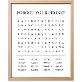 YacyCool Bathroom Word Search Poster Print - 'Forgot Your Phone?' Theme - 8x10 Inch Unframed Guest Bathroom Wall Decor