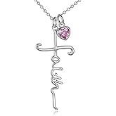 UCADRIT Faith Cross Necklace For Women Birthstone Sterling Silver with Simulated Birthstone Cross Jewelry Christian Gifts