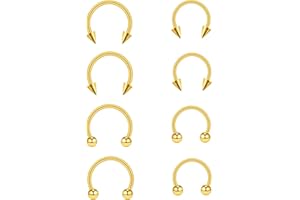 QXXPVV 8Pcs 16G Horseshoe Septum Rings Stainless Steel Nose Piercing Jewelry Cartilage Helix Tragus Daith Rook Earring Hoop L