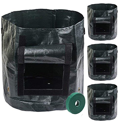 Sfirey Potato Grow Bags 4 Pack 7 Gallon Portable Garden Growing Planter Bag with Access Flap and Handles or Planting Fruit, Onion, Tomato, Carrot, Vegetables and Flower.