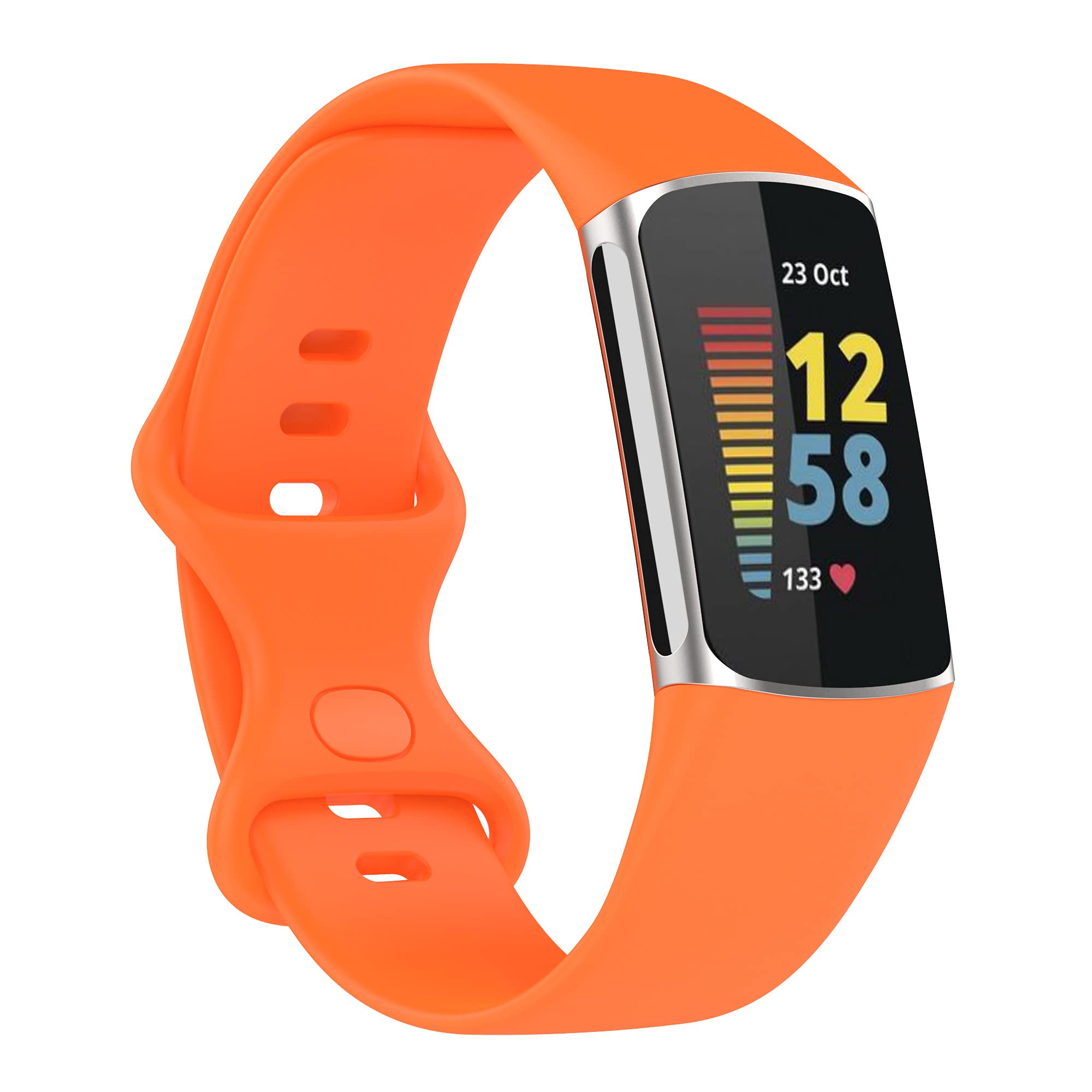 AISPORTS Compatible with Fitbit Charge 5 Strap Silicone for Women Men, Soft Flexible Breathable Silicone Sport Wristband Metal Buckle Bracelet Replacement Strap for Fitbit Charge 5 Activity Tracker