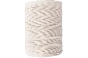 3mm 656ft Macrame Cotton Cord,Not Dyed,Natural Color Handmade, Soft Cotton Cord Rope for Macrame,Wall Hanging, Plant Hanger, 