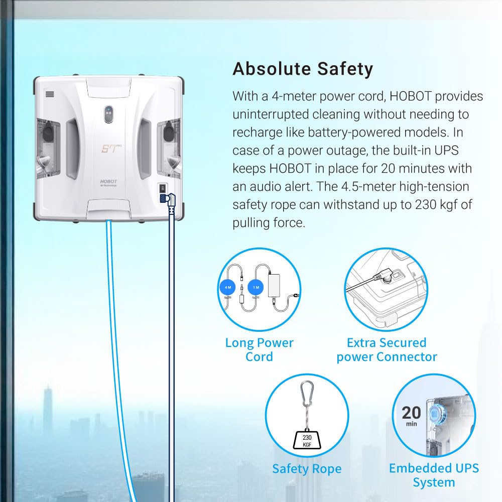 HOBOT S7 Pro Robot de limpieza de ventanas Tec de limpieza manual con fregona dual, pulverizador ultrasónico doble de 15 nm, succión de 4800 Pa, aplicación y control remoto | para vidrio con/sin marco, cualquier espesor, uso en interiores y exteriores